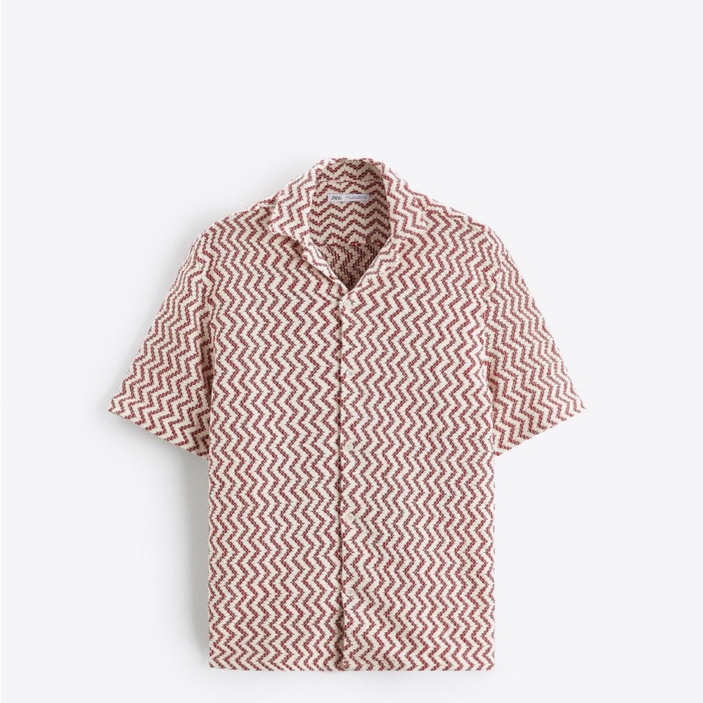 Men's Zigzag Pattern Shirt - Red and White